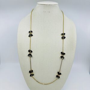 J. Crew necklace Black Bow Stations Rhinestones Gold Tone 36" Classic Jewelry